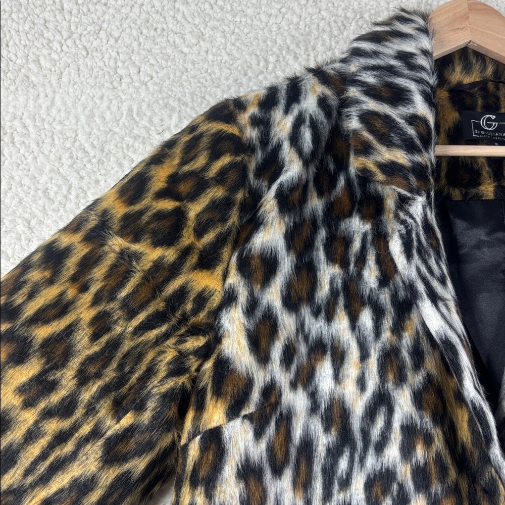 NWOT G by Giuliana Women Brown Black Leopard Print Faux Fur Tuxedo Coat Size LP - Picture 5 of 16